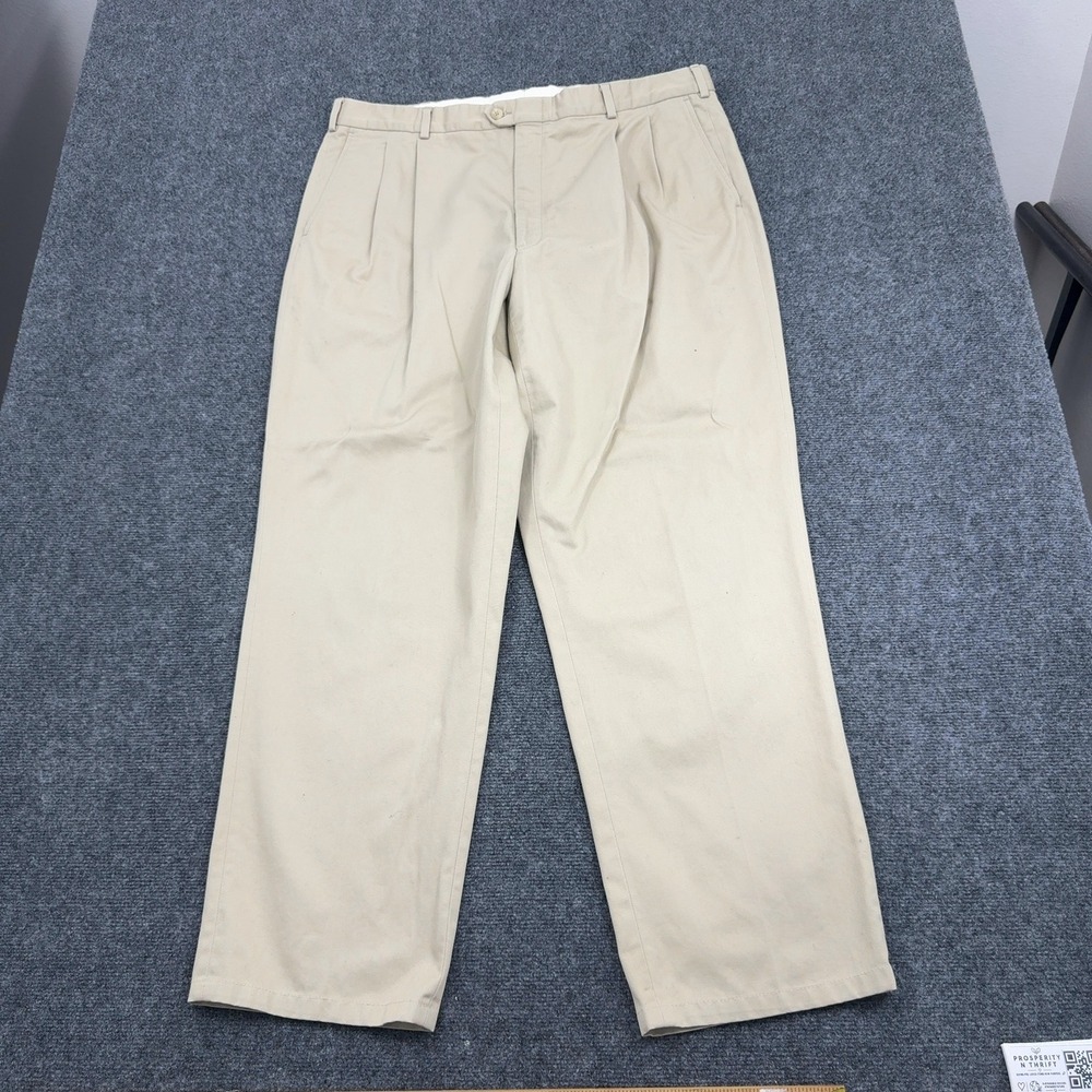 Vintage TravelSmith Pants Mens 42 Khaki Cotton Pleated Chino Casual Made in USA